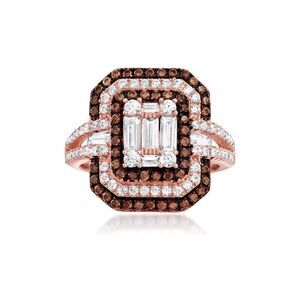 Exquisite Brown Diamonds and Rose Gold Rectangular Halo Ring